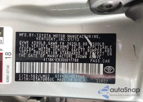 2013 Toyota Avalon Limited из США, поврежденный, VIN 4T1BK1EB3DU017789